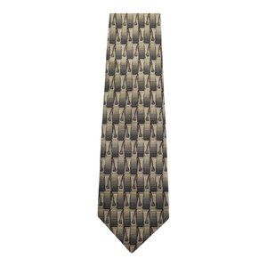 IV Front Geometric Pattern Grayish Green 100% Silk Necktie